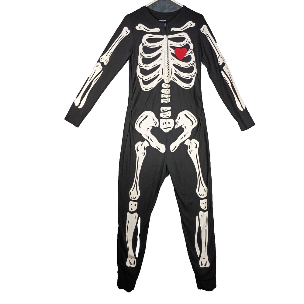 Old Navy Skeleton One Piece Pajamas Medium Black Halloween Costume